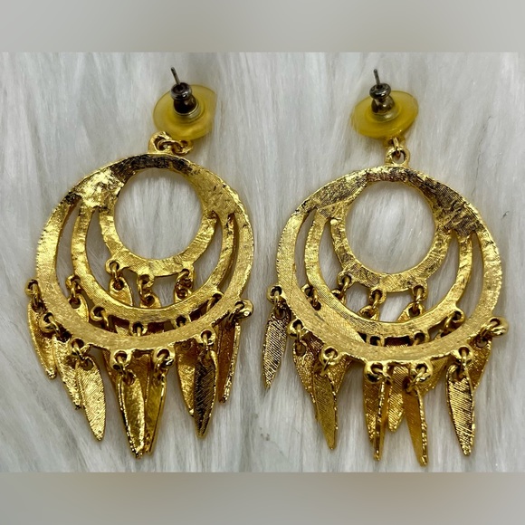 Large gold chandelier style earrings - Picture 2 of 3
